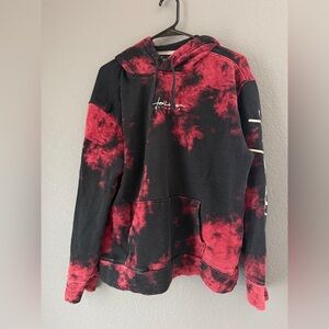 Hollister Men's Red and Black Tie-Dye Hoodie